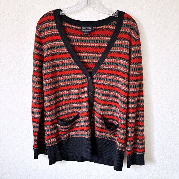 Pendleton Striped Merino Wool Pocket Button School Boy Cardigan M - Picture 1 of 6